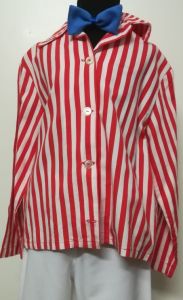Kids Costumes to Hire - Red & White Stripe Shirt, White Pants, Blue Bowtie - 3 pce